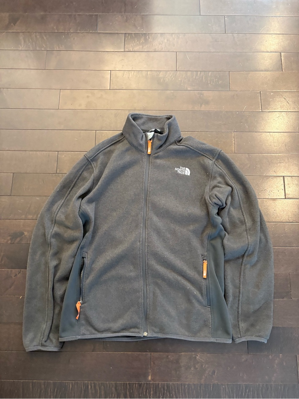 The North Face Men's Gray Full-Zip Fleece Jacket with Orange Zipper Accents